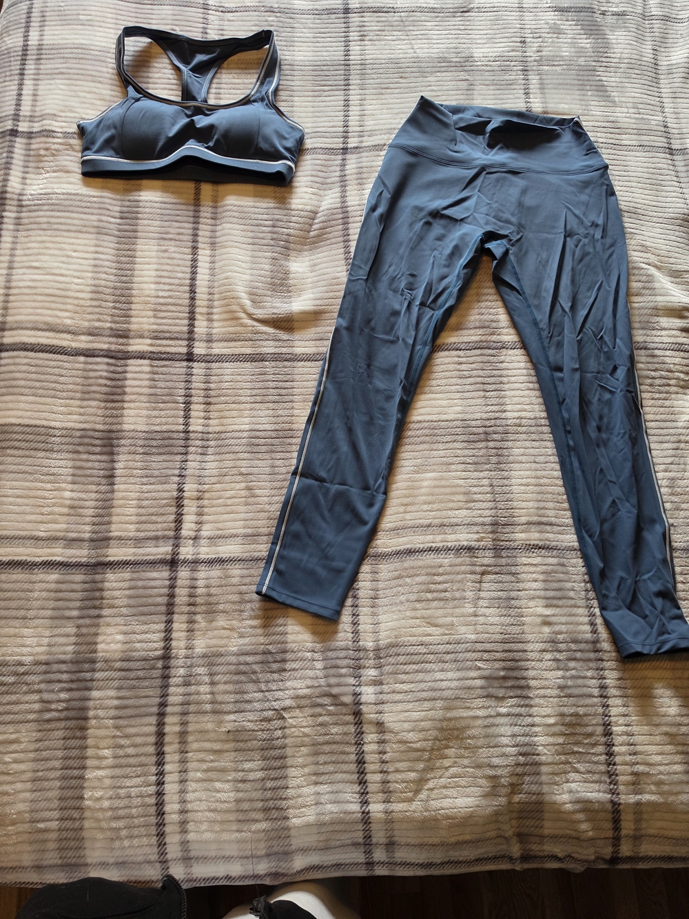 Dusty Blue Racerback Sports Bra and High-Waist Leggings Set